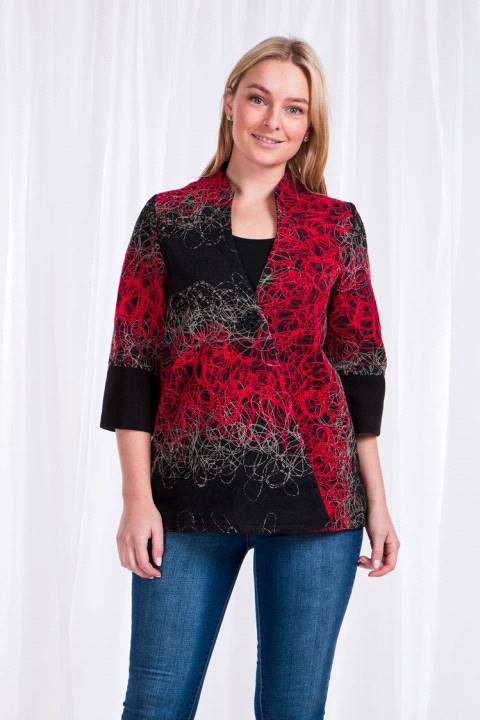 3/4 Wide Sleeve Patterned Jacket With High Collar