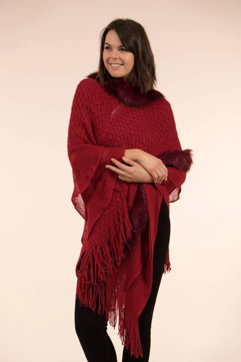 Poncho with Fur Trim