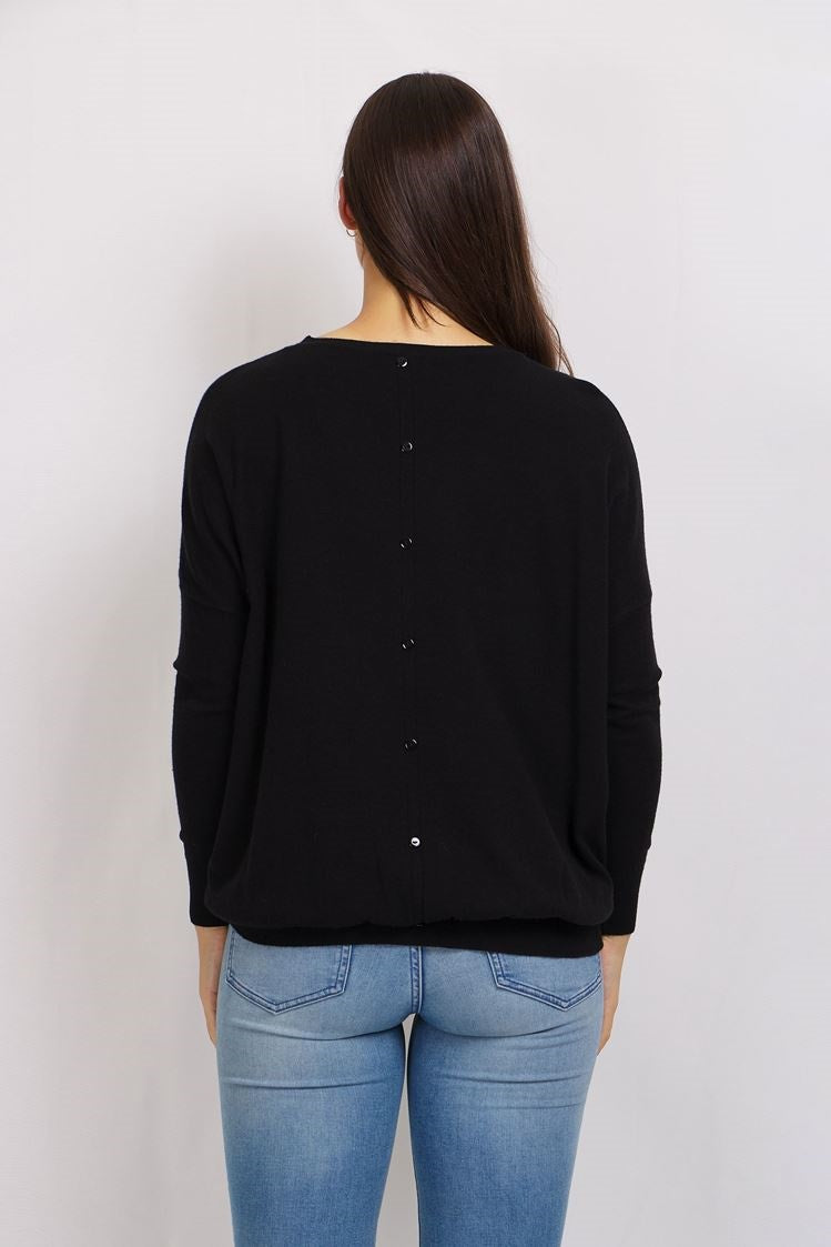 Long Sleeve Pullover With Back Button Detail