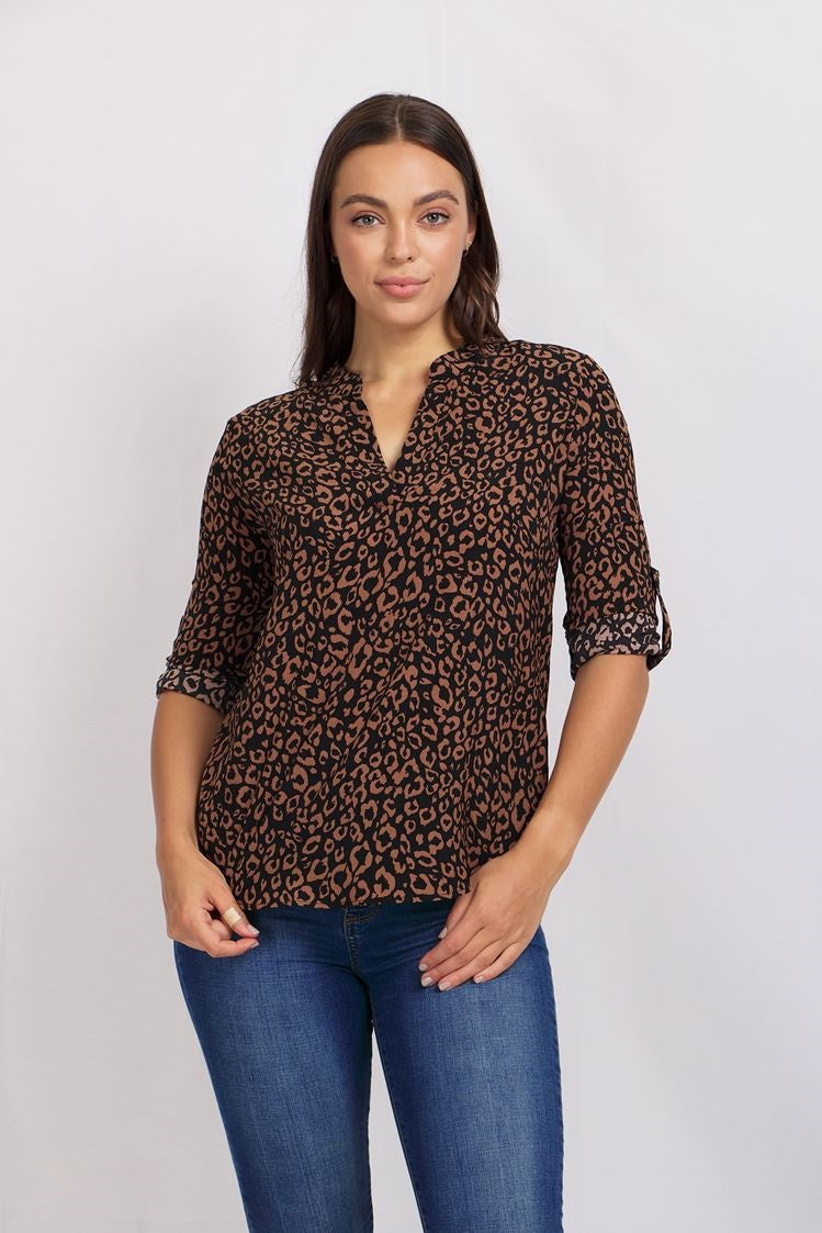 PRINTED MANDARIN COLLAR BLOUSE